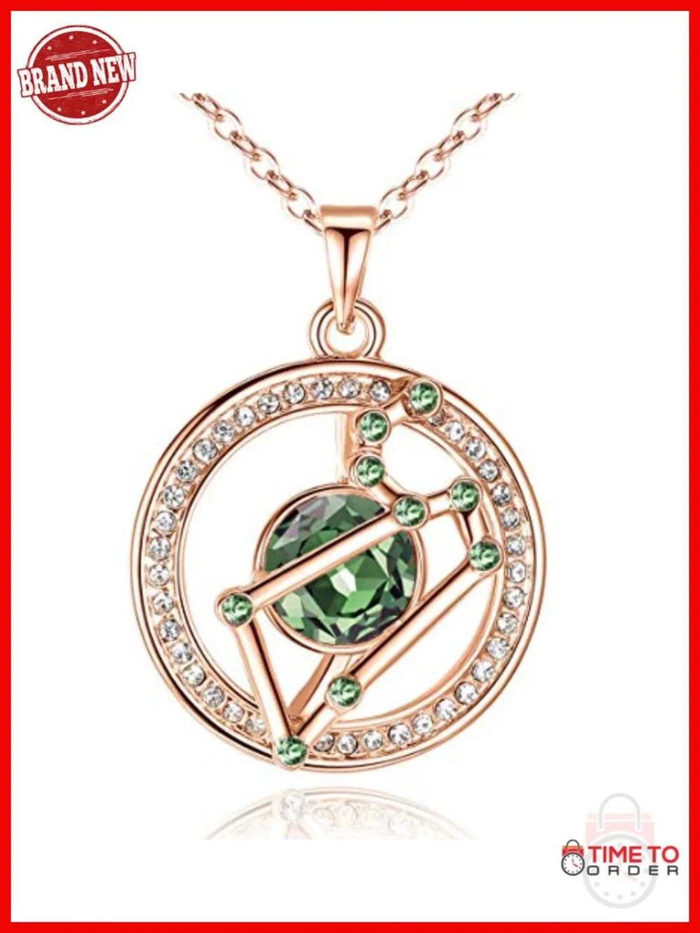 Premium Crystal Zodiac Pendant Necklace Rose Gold Plated 18